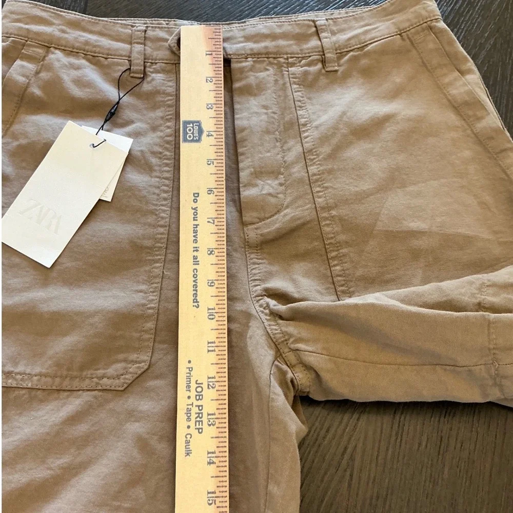 Zara Mens Tan‎ Linen Blend Utility Shorts Khaki Size 30 6861/162/183/38
